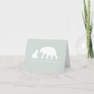 Mama Baby Polar Bear Blue Baby Shower Thank You Card
