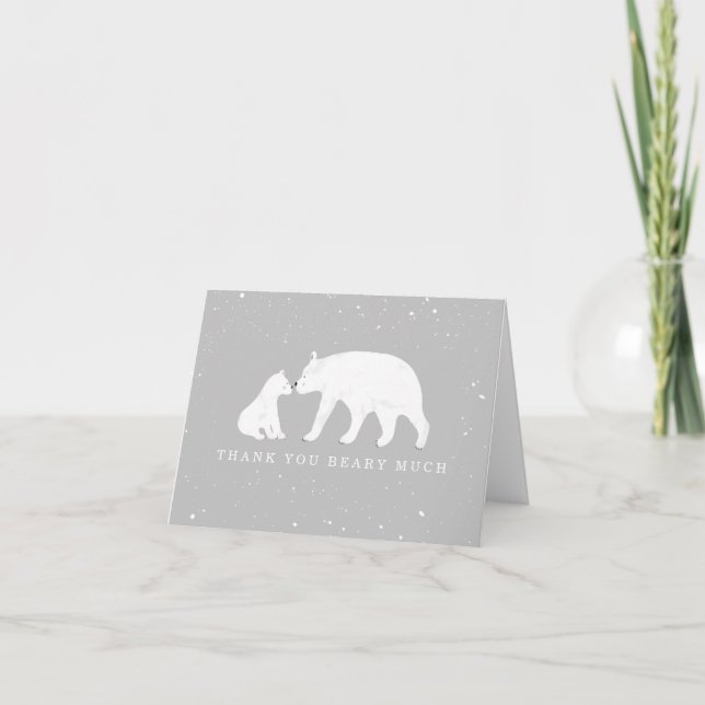 Mama Baby Polar Bear Gray Baby Shower Thank You Card (Front)