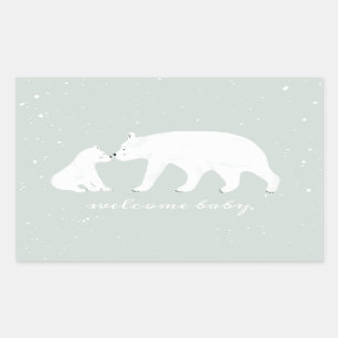 Mama Baby Polar Bear Winter Snow Blue Baby Shower Rectangular Sticker