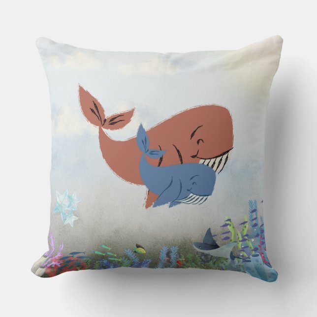 Mama & Baby Whale Throw Pillow  (Front)