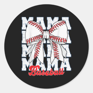 Mama Baseball Coquette Bow Game Day Baseball Mum M Classic Round Sticker
