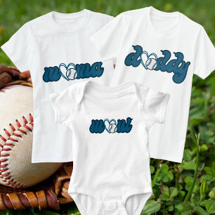 Mama Baseball Family Matching Blue Typography T-Shirt