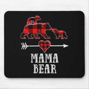 Mama Bear 2 Cubs Shirt, Christmas Mama Bear Plaid Mouse Pad
