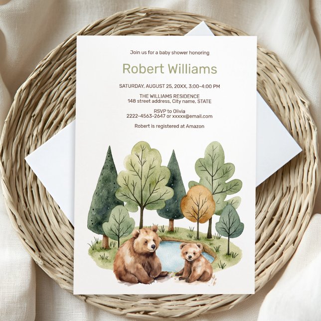 Mama bear adventure awaits baby shower invitation  (“Adorable Watercolor Mama & Baby Bear Invitation – Perfect for a Woodland Baby Shower!”)