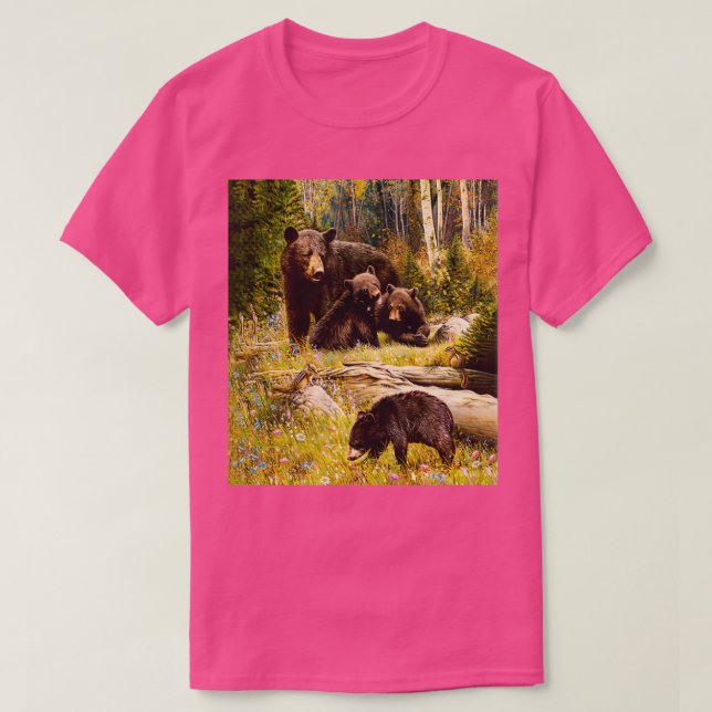 Mama Bear And Babies Black Bear Family 1 T-Shirt (Design Front)