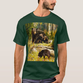 Mama Bear And Babies Black Bear Family T-Shirt