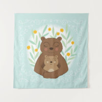 Mama Bear and Baby Bear on Aqua Blue