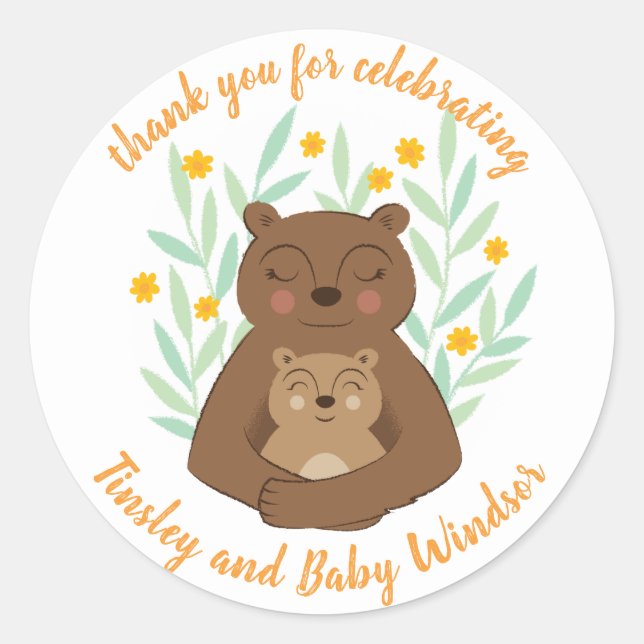 Mama Bear and Baby Boy Custom Text Sticker (Front)