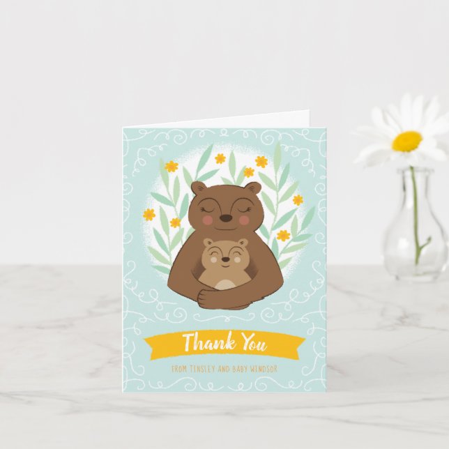 Mama Bear and Baby Boy Thank You Note Card (Small Plant)