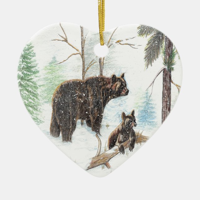 Mama Bear and Baby Ceramic Tree Decoration (Front)