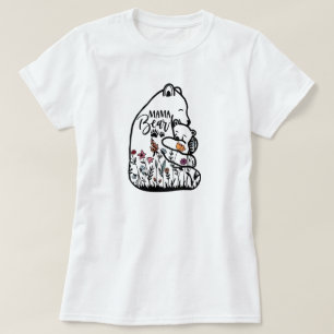 Mama Bear and Baby Cub Floral Silhouette Mother's T-Shirt