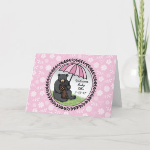 Mama Bear and Cub, Personalised Welcome Baby Girl Announcement