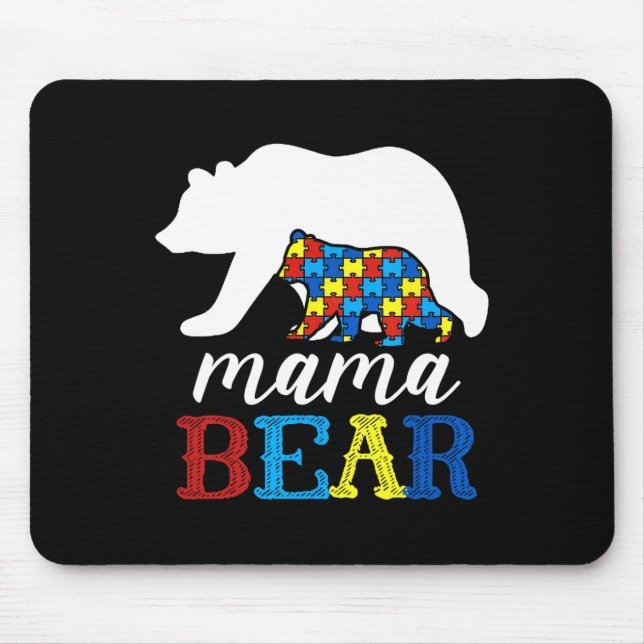 Mama Bear Autism Awareness Puzzle Mum Gift  Mouse Pad (Front)