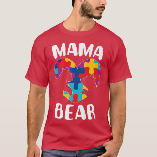 Mama Bear Autism Awareness Puzzle Piece Support Au T-Shirt