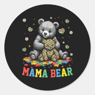 Mama Bear Autism Mama Grandma Autism Awareness Sup Classic Round Sticker
