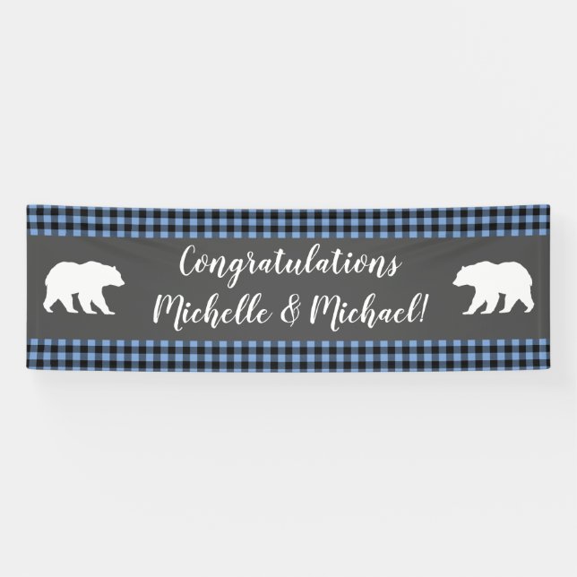 Mama Bear Baby Shower Woodland Lodge Boy Blue Banner (Horizontal)