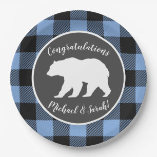 Mama Bear Baby Shower Woodland Lodge Boy Blue Paper Plate