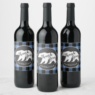Mama Bear Baby Shower Woodland Lodge Boy Blue Wine Label
