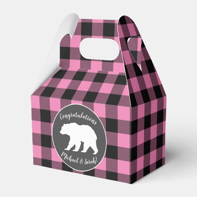Mama Bear Baby Shower Woodland Lodge Girl Pink Favour Box (Front Side)
