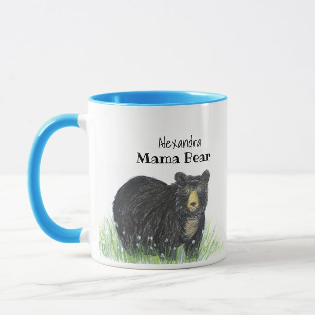 ~ Mama Bear ~ Black Bear blue trim  Mug (Left)