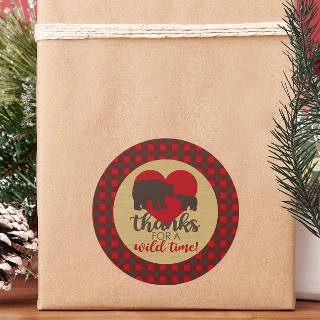 Mama Bear Buffalo Plaid Thank You Stickers (Mama Bear Buffalo Plaid Thank You Stickers for a Lumberjack Buffalo Plaid Baby Shower)