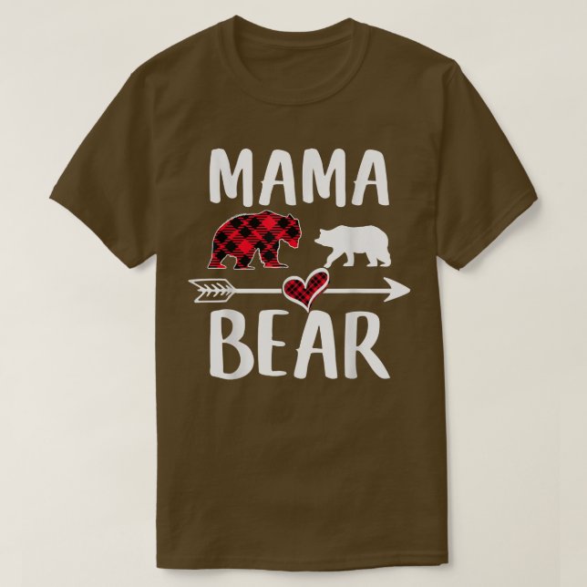 Mama Bear Buffalo Red Plaid Christmas Pajama Famil T-Shirt (Design Front)