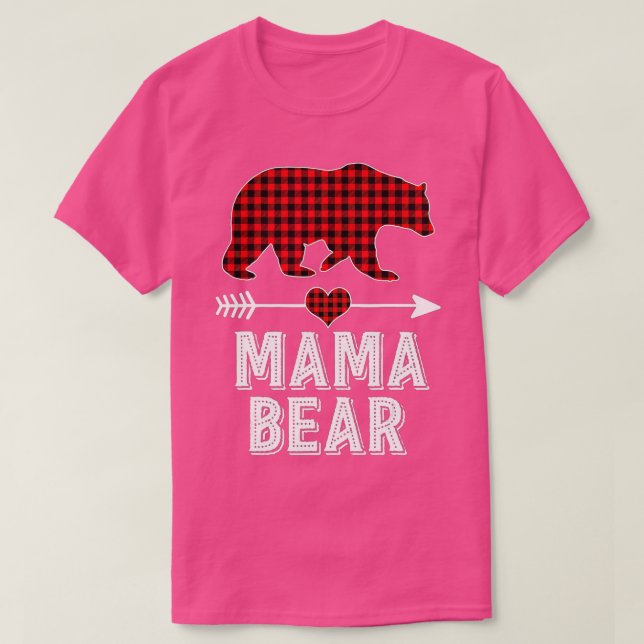 Mama Bear Christmas Pajama Red Buffalo Plaid Famil T-Shirt (Design Front)