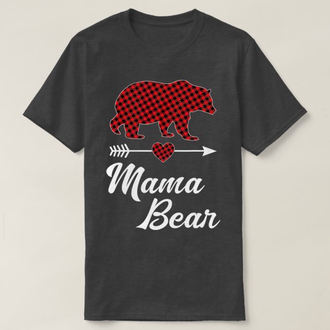 Mama Bear Christmas Pajama Red Buffalo Plaid Famil T-Shirt (Design Front)