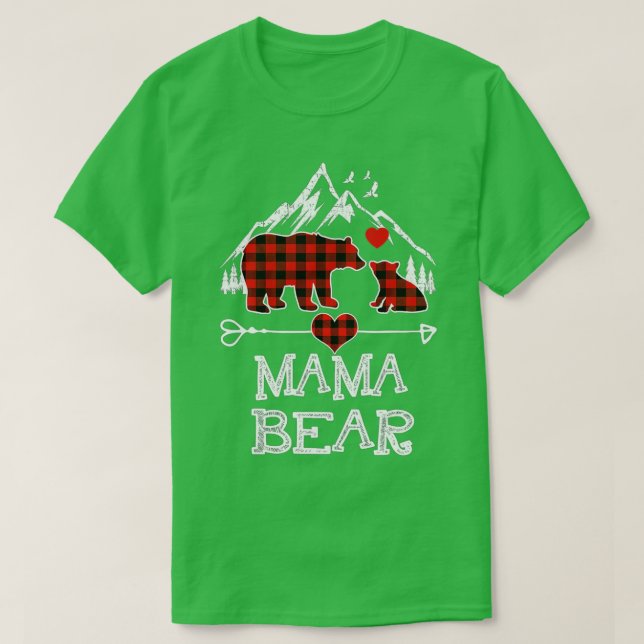 Mama Bear Christmas Pajama Red Plaid Buffalo Famil T-Shirt (Design Front)