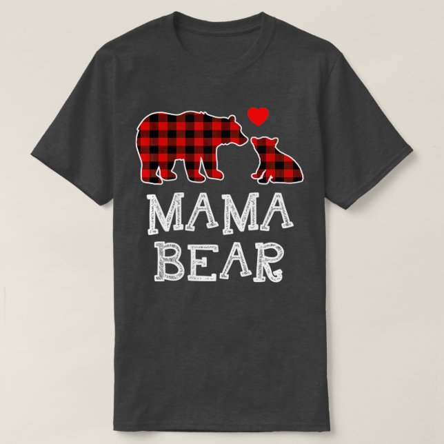 Mama Bear Christmas Pajama Red Plaid Buffalo Famil T-Shirt (Design Front)