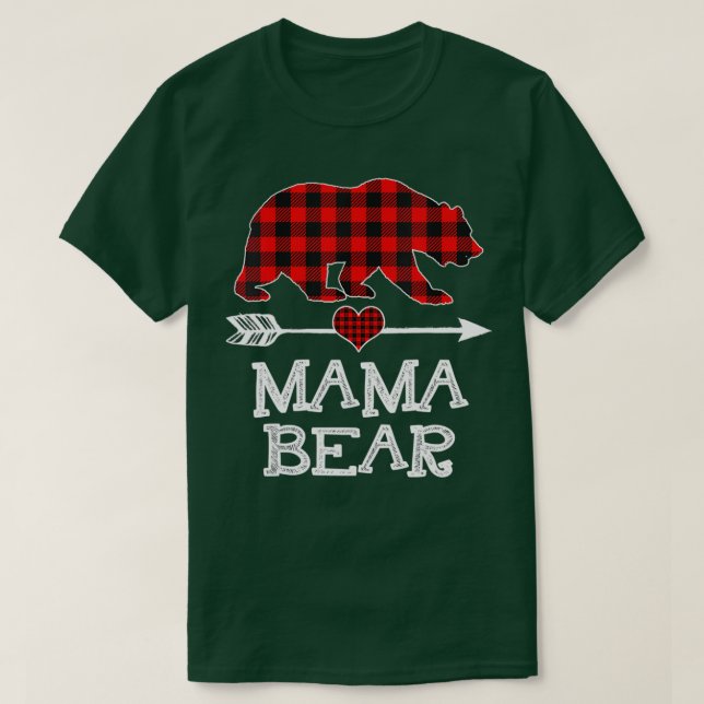 Mama Bear Christmas Pajama Red Plaid Buffalo Famil T-Shirt (Design Front)