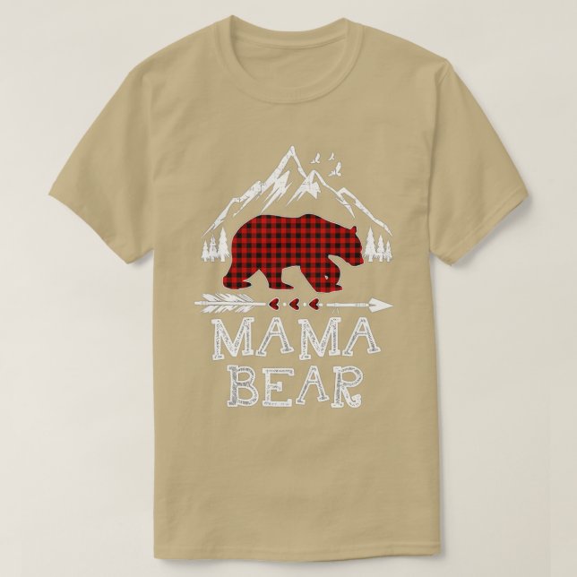 Mama Bear Christmas Pajama Red Plaid Buffalo Famil T-Shirt (Design Front)