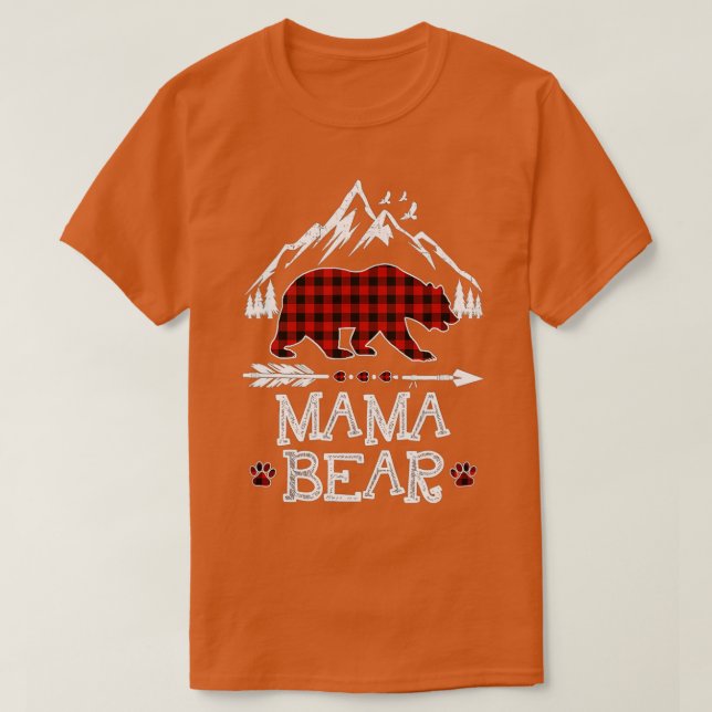 Mama Bear Christmas Pajama Red Plaid Buffalo Famil T-Shirt (Design Front)