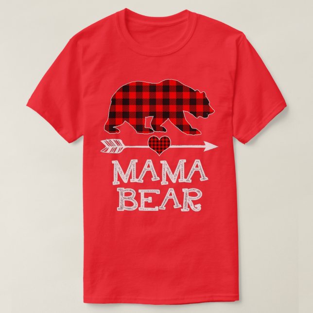 Mama Bear Christmas Pajama Red Plaid Buffalo Famil T-Shirt (Design Front)