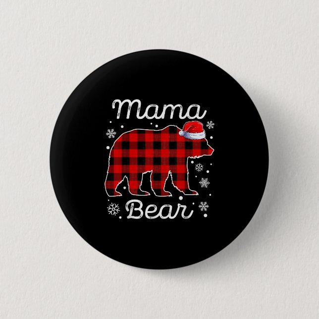 Mama Bear Christmas Pyjamas Red Plaid Buffalo Fami 6 Cm Round Badge (Front)