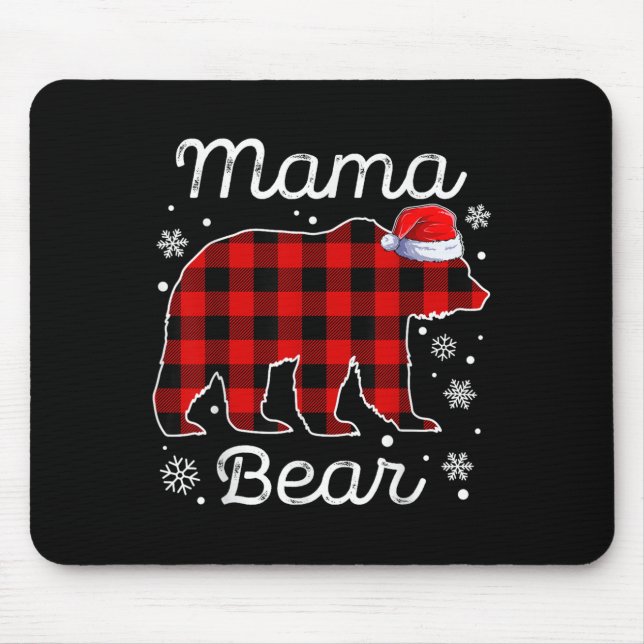 Mama Bear Christmas Pyjamas Red Plaid Buffalo Fami Mouse Pad (Front)