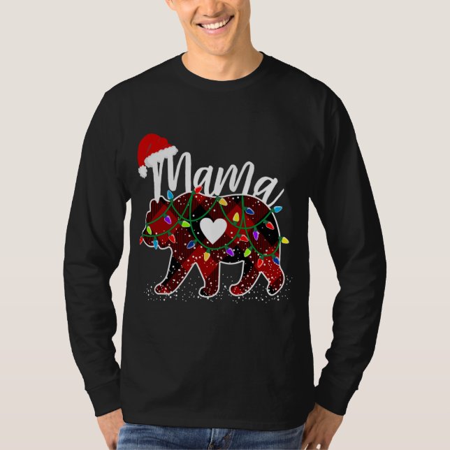 Mama Bear Christmas Red Buffalo Plaid with Santa H T-Shirt (Front)