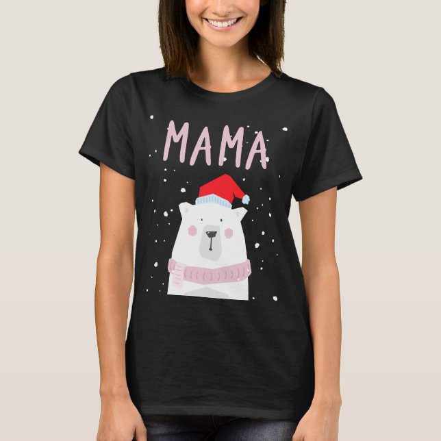 Mama Bear Christmas Santa Hat Family Matching T-Shirt (Front)