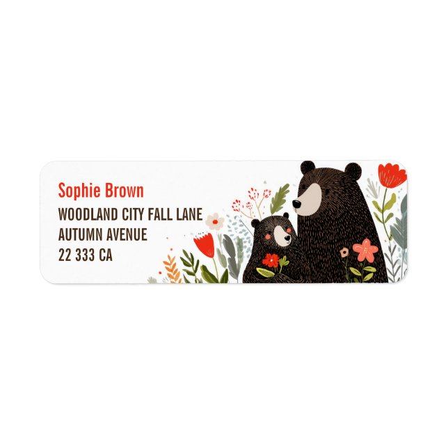Mama Bear& Cub Cute Animals Floral Return Address  (Front)