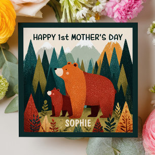 Mama Bear& Cub Mountain Landscape 1st Mother's Day Card
