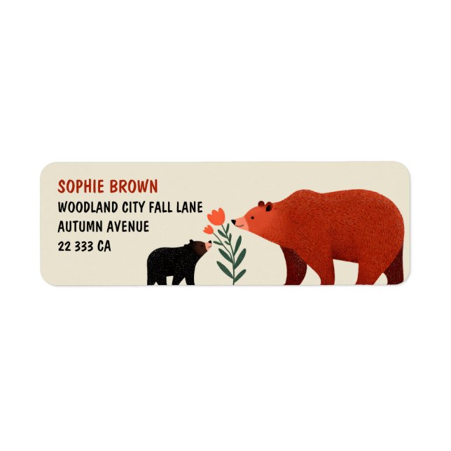 Mama Bear& Cub Woodland Animals Return Address  (Front)