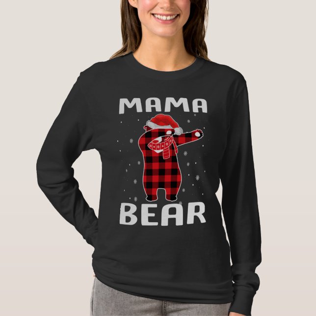 Mama Bear Dabbing Christmas Pajama With Santa Hat  T-Shirt (Front)