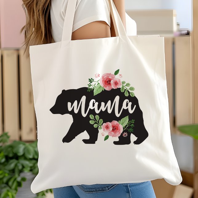 Mama Bear Elegant Rustic Floral Flowers Mum Tote Bag (Creator Uploaded)