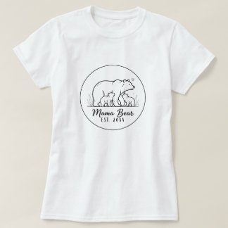 Mama Bear EST 2025 Circle Logo Line Art T-Shirt