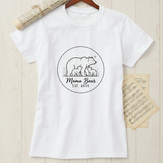 Mama Bear EST 2025 Circle Logo Line Art T-Shirt (Creator Uploaded)