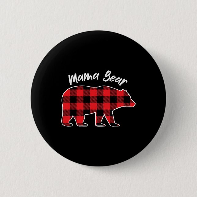 Mama Bear Flannel Red Plaid Pajama Family Matching 6 Cm Round Badge (Front)