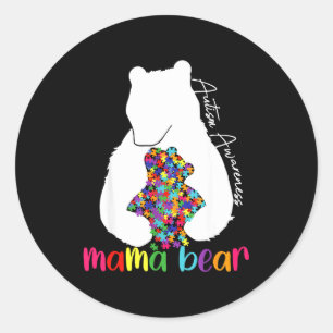 Mama bear love support autism awareness puzzle bea classic round sticker