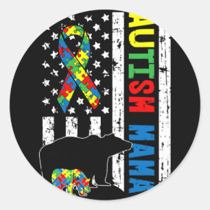 Mama Bear Matching Family Autism Awareness Gifts F Classic Round Sticker
