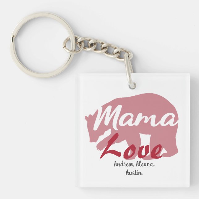 Mama Bear Mum Kid Names Personalised Customise Key Ring (Front)