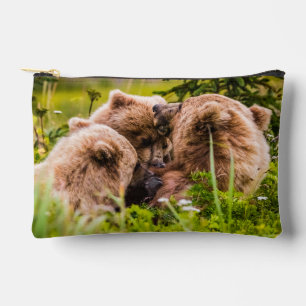 Mama bear nursing her two cubs, Lake Clark Nationa Accessory Pouch